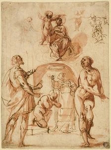 Sketches: Virgin and Child; Virgin and Child with Two Saints; Saint Baptizing Kneeling..., n.d. Creator: Giovanni Baglione