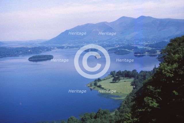 Skiddaw and Derwentwater from Lodore,  Cumbria,  England, 20th century.  Artist: CM Dixon.