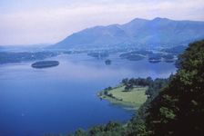 Skiddaw and Derwentwater from Lodore, Cumbria, England, 20th century. Artist: CM Dixon