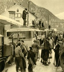 Skiers arriving at St Anton am Arlberg, Austria, c1935. Creator: Unknown