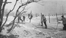 Skieurs et chiens de guerre dans les neiges vosgiennes; Sur les hauteurs du Lingekopf..., 1916. Creator: Unknown