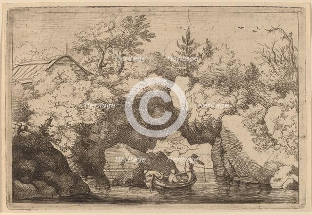 Skiff under a Cleft Rock, probably c. 1645/1656. Creator: Allart van Everdingen.