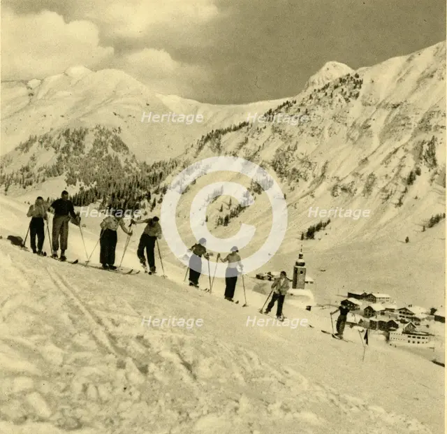 Skiing lesson, Arlberg, Austria, c1935.  Creator: Unknown.