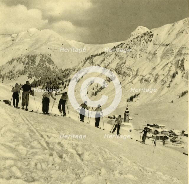 Skiing lesson, Arlberg, Austria, c1935.  Creator: Unknown.