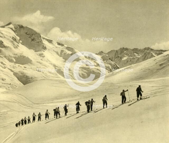 Skiing lesson, Arlberg, Austria, c1935.  Creator: Unknown.