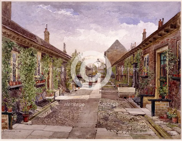 Skinners' Almshouses, Mile End Road, Stepney, London, 1883. Artist: John Crowther