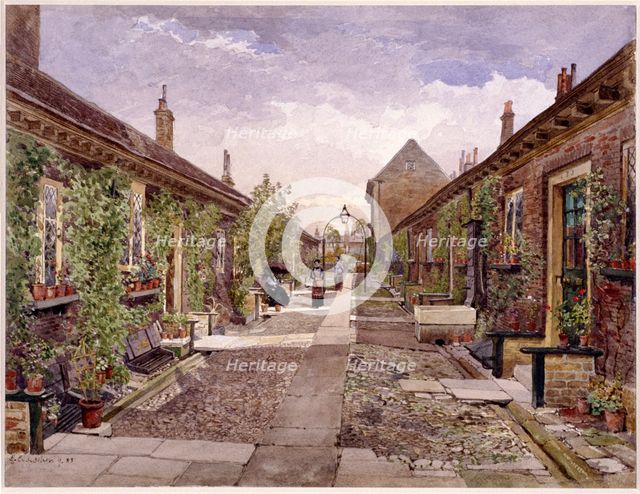Skinners' Almshouses, Mile End Road, Stepney, London, 1883. Artist: John Crowther