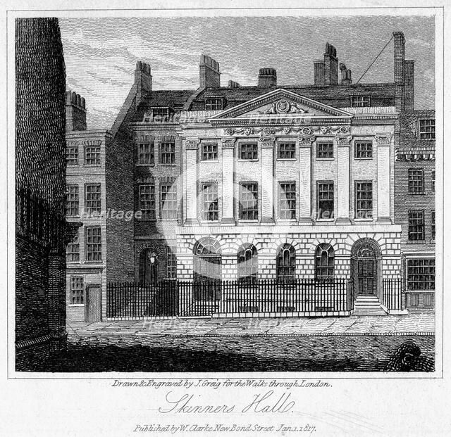Skinners' Hall, City of London, 1817.Artist: J Greig