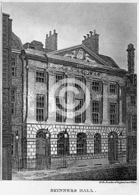 Skinners' Hall, City of London, 1828.Artist: W Angus
