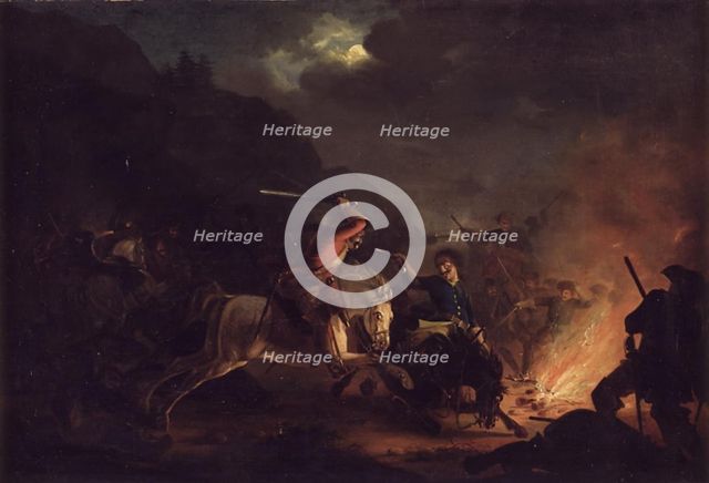 Skirmish at Night between Norwegian and Swedish Cavalry, 1818-1824. Creator: Christian Frederik Carl Holm.