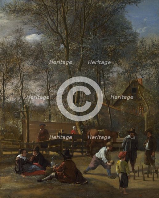 Skittle Players outside an Inn, ca 1663. Artist: Steen, Jan Havicksz (1626-1679)