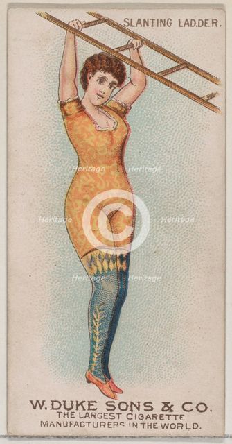 Slanting Ladder, from the Gymnastic Exercises series (N77) for Duke brand cigarettes, 1887., 1887. Creator: Unknown.
