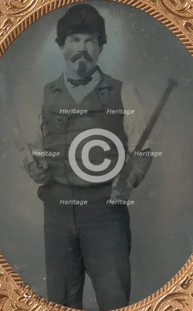 Slate Roofer Holding Slate Hammer and Iron Bar, 1850s-60s. Creator: Unknown.