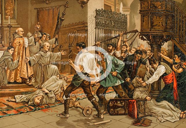 Slaughter of friars, Madrid, 17 July 1834, (1893). Creator: Unknown.