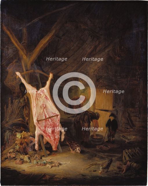 Slaughtered Pig in a Barn, 1643. Creator: Adriaen van Ostade.