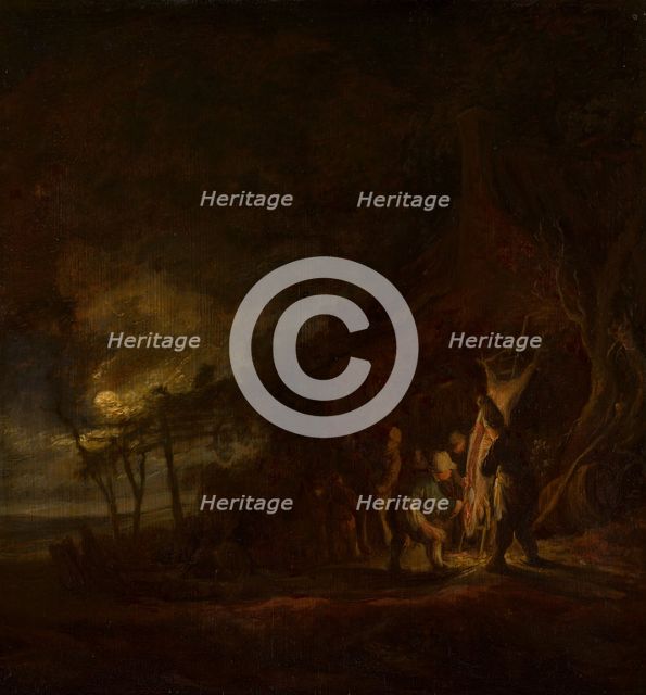 Slaughtered Pig in a Moonlit Landscape, c1630-1670. Creator: Cornelis Symonsz van der Schalcke.