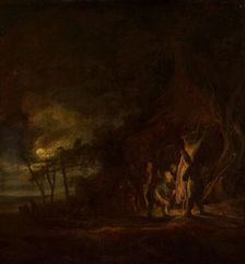 Slaughtered Pig in a Moonlit Landscape, c1630-1670. Creator: Cornelis Symonsz van der Schalcke