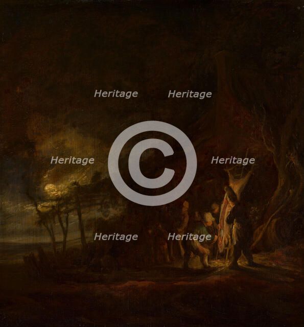 Slaughtered Pig in a Moonlit Landscape, c1630-1670. Creator: Cornelis Symonsz van der Schalcke.