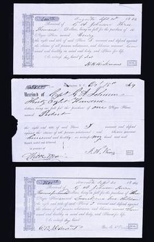 Slave bills of sale; Three sales receipts issued in New Orleans, Louisiana, 1861. Creator: Unknown