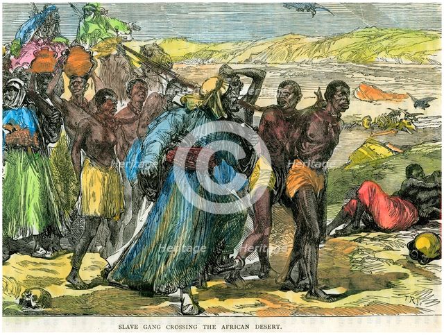 'Slave gang crossing the African desert', c1880. Artist: Unknown