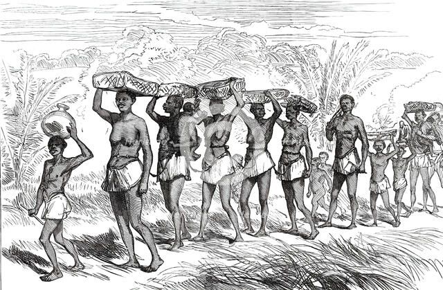 Slave Gang passing along the edge of the Lushivi Marsh...1876. Creator: Unknown.