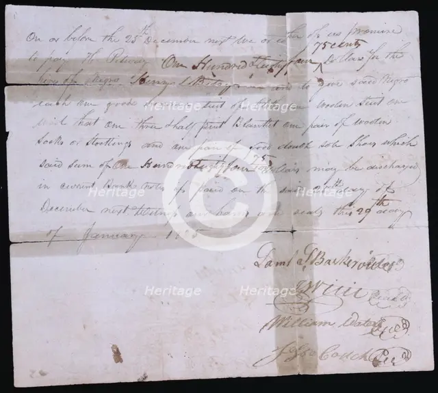 Slave hire agreement, January 29, 1825.  Creator: Unknown.