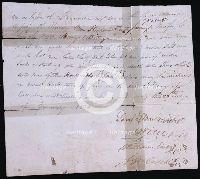 Slave hire agreement, January 29, 1825.  Creator: Unknown.