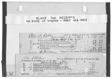 Slavery tax receipts for State of Virginia : 1860 and 1862. For Peter S. Roller, 1860-1862. Creator: Unknown
