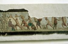 Slaves building a wall watched by a taskmaster, Roman