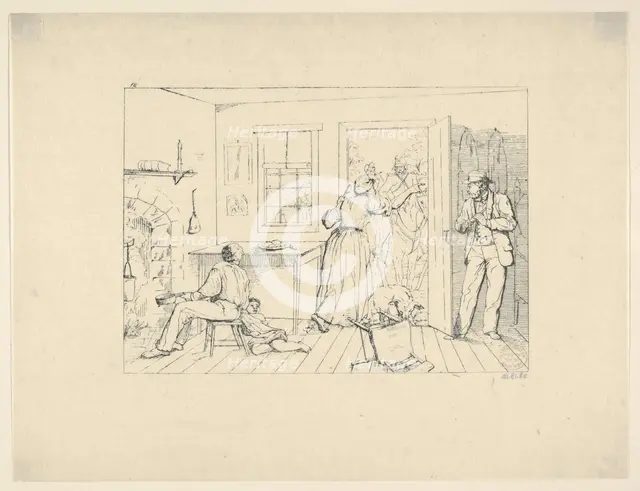 Slaves Concealing their Master from a Search Party (from Confederate War Etchings), 1861-63. Creator: Adalbert John Volck.