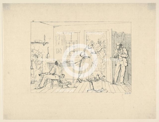 Slaves Concealing their Master from a Search Party (from Confederate War Etchings), 1861-63. Creator: Adalbert John Volck.