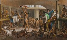 Slaves in the cellar of a slave boat, c. 1830