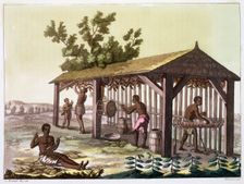 Slaves preparing tobacco, Virginia, USA. c1790 (c1820-1839). Creator: Angelo Biasioli