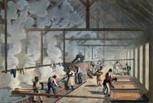 Slaves working in the boiling house, Antigua, 1823. Creator: William Clark
