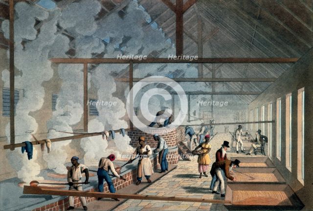 Slaves working in the boiling house, Antigua, 1823. Creator: William Clark.