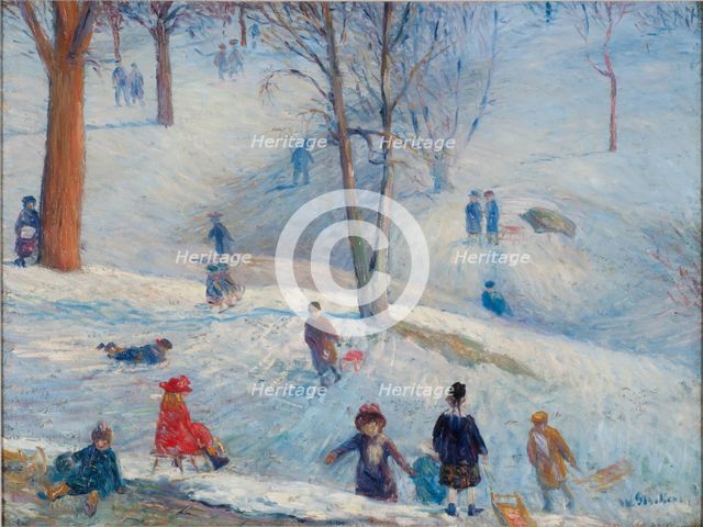 Sledding, Central Park, 1912. Artist: Glackens, William James (1870-1938)