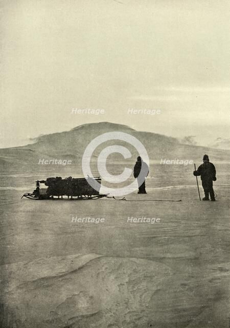 'Sledging on the Barrier Before the Return of the Sun', c1908, (1909). Artist: Unknown.