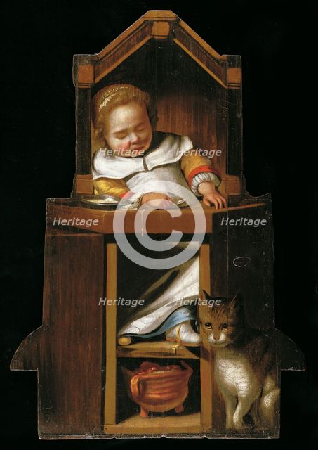 Sleeping baby in highchair. Artist: Verspronck, Johannes Cornelisz. (1600/3-1662)