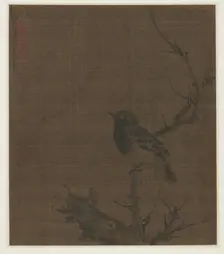 Sleeping Bird on a Prunus Branch, 1400s. Creator: Bian Wenjin (Chinese, about 1354-1428)