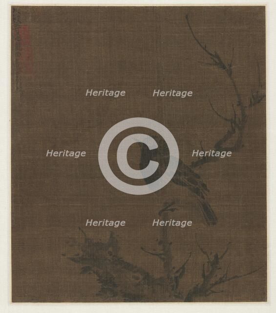 Sleeping Bird on a Prunus Branch, 1400s. Creator: Bian Wenjin (Chinese, about 1354-1428).