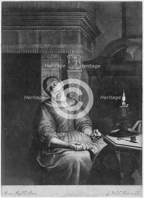 Sleeping Girl with Needlework in her Lap, late 17th-early 18th century. Creator: Gerald Valck.