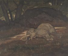 Sleeping Elephant, 1810-75. Creator: Antoine-Louis Barye