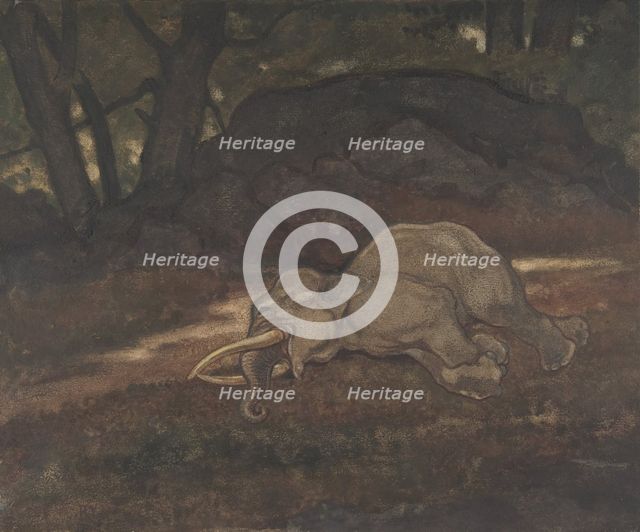Sleeping Elephant, 1810-75. Creator: Antoine-Louis Barye.