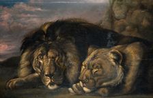 Sleeping Lion and Lioness 1823-1830. Creator: Samuel Raven