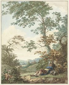 Sleeping man with dog under a tree, 1754-1820. Creator: Hermanus Numan