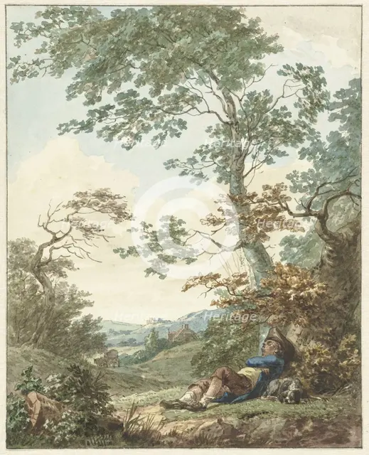 Sleeping man with dog under a tree, 1754-1820. Creator: Hermanus Numan.
