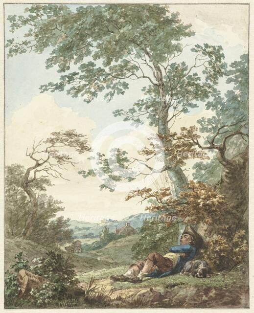 Sleeping man with dog under a tree, 1754-1820. Creator: Hermanus Numan.