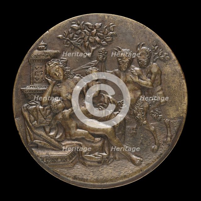 Sleeping Nymph and Two Satyrs [reverse], 1505 or after. Creator: Pseudo Antonio da Brescia.