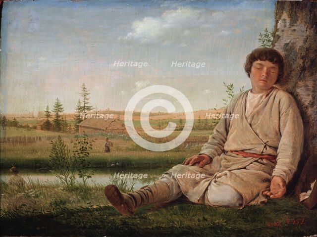 Sleeping Shepherd Boy, 1823. Artist: Venetsianov, Alexei Gavrilovich (1780-1847)