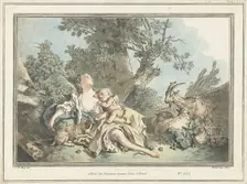 Sleeping Shepherdess and Cupid, 1760-1802. Creator: Gilles-Antoine Demarteau
